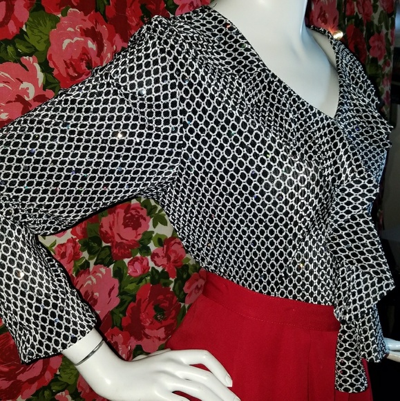 Brittany Black Sparkle Ruffle Top! - Picture 4 of 8